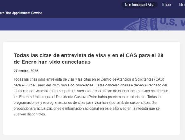 Página de Visas a colombianos