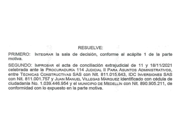 Se resolvió improbar la conciliación realizada entre los cedentes de Aguas Vivas y el distrito.