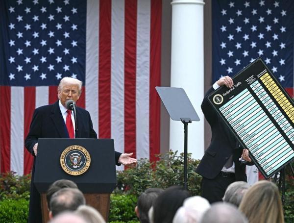 El presidente Donald Trump mostró una tabla con todos los aranceles.