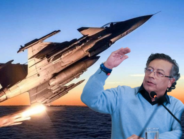 El presidente Gustavo Petro y los aviones Gripen.