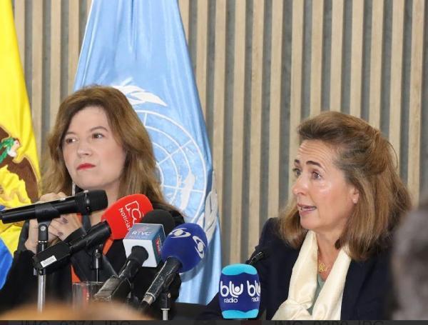 Bibiana Aído, representante de ONU Mujeres en Colombia, y Sara Ferrer, representante de PNUD.