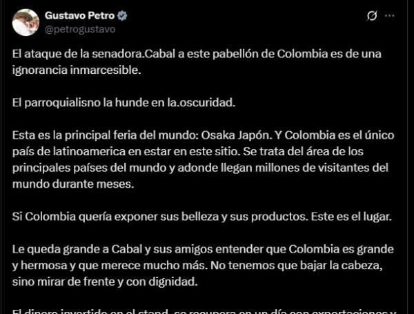 Este fue el trino del presidente Gustavo Petro en el que defendió la casa en Osaka.