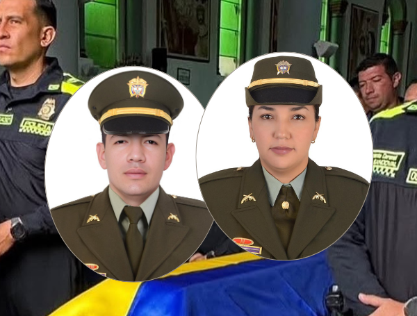 Velatón en honor al subintendente Yony Rivera Taborda, de 40 años, y la subintendente Alexandra Carvajal Restrepo, de 35 años, pareja de policías que murieron en trágico accidente cuando se desplazaban en moto en la vía entre Manizales y Medellín.