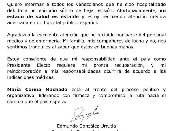 Comunicado Edmundo González