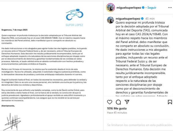 Comunicado Miguel Ángel López