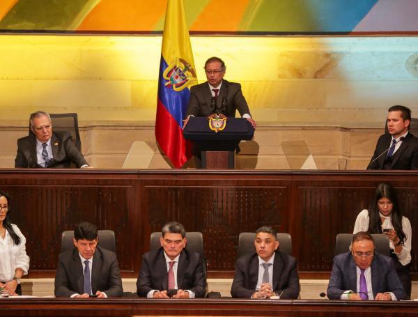 Iván Name, Gustavo Petro y Andrés Calle en la instalación del Congreso el 20 de julio del 2024