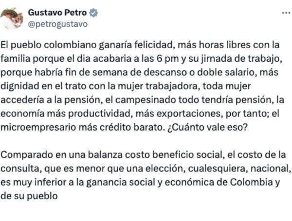 El trino del presidente Gustavo Petro.