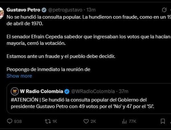 Este fue el trino del presidente Gustavo Petro.