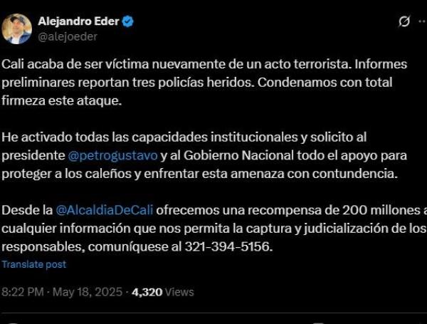 Alejandro Eder, Alcalde de Cali en X.
