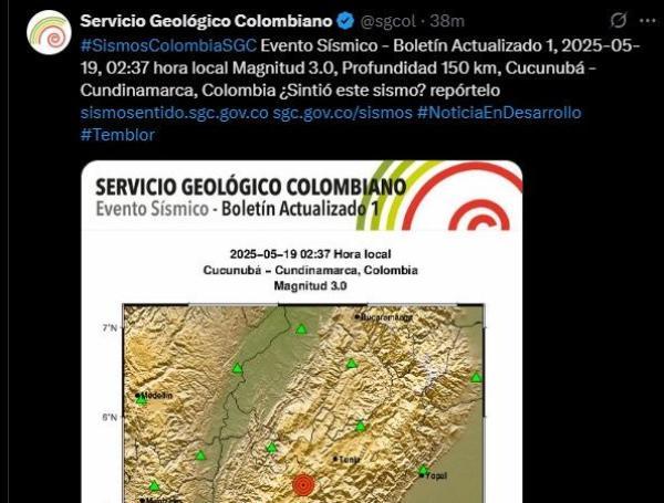 Sismo durante la madrugada del lunes 19 de  mayo.
