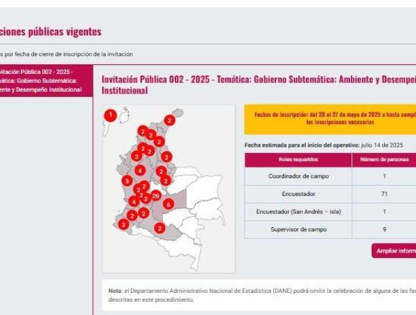 Convocatoria de trabajo en el Dane para mayo 2025.