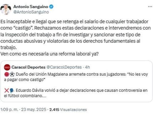 Ministro de Trabajo anuncia sanciones al Unión Magdalena