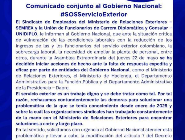 Comunicado sindicatos de la Cancillería.