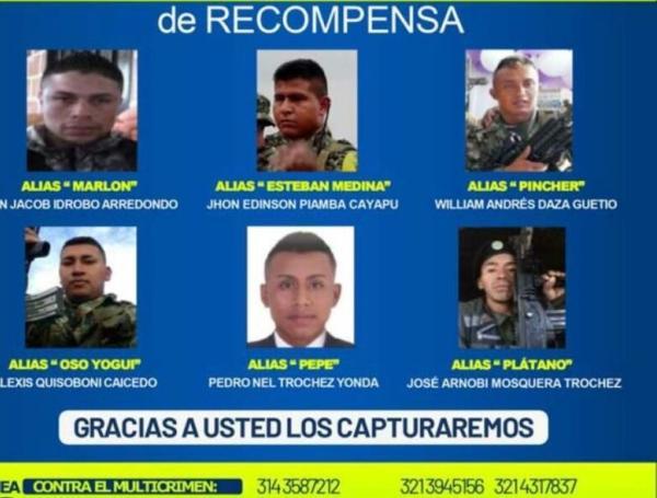 Cartel de disidentes más buscados en Cali.
