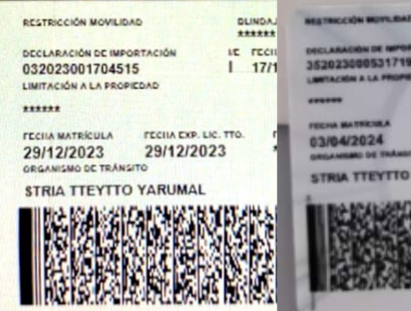 Ejemplos de matrículas de las ambulancias adquiridas a partir de la Resolución 2539 de 2022.