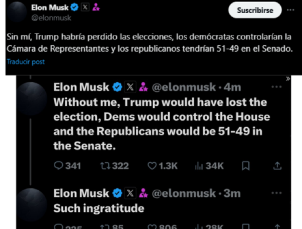 Musk lanza fuerte comentario a Trump