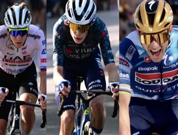 Tadej Pogacar, Jonas Vingegaard y Remco Evenepoel