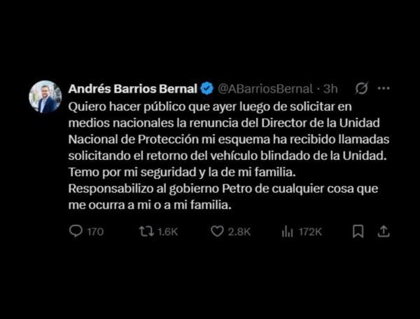 Concejal que estaba con Miguel Uribe en atentado denunció pedido de Unidad de Protección de quitarle carro blindado
