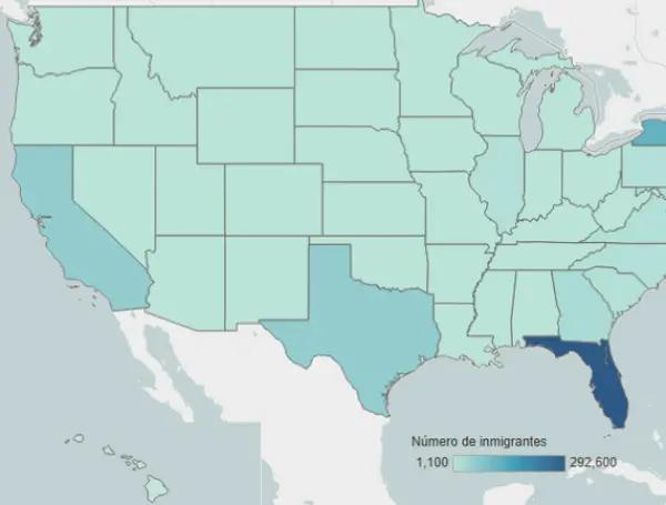 Principales estados de residencia de los inmigrantes colombianos en los Estados Unidos, 2017-21