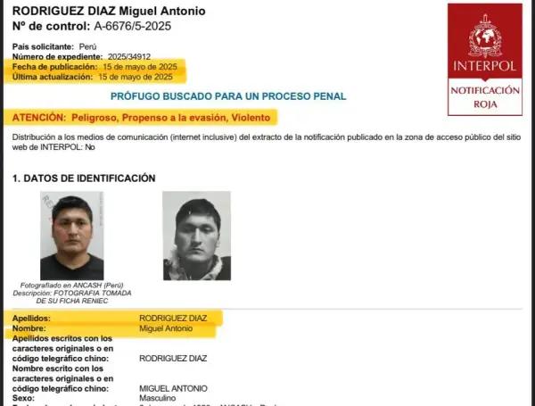 La notificación de Interpol.