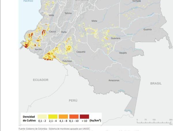 Ubicación de cultivos de coca en Cauca