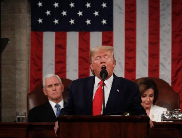 El presidente de EE. UU., Donald Trump, durante el discurso de la Unión.