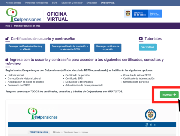 Iniciar Sesión Oficina Virtual Colpensiones