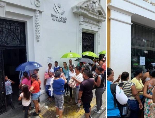 Filas para reclamar el subsidio en sedes del Banco Agrario en Cali y Barranquilla.