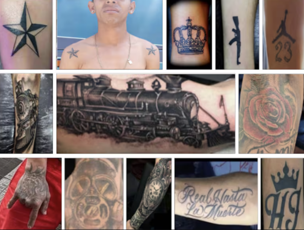 Los tatuajes que permiten identificar a los miembros de la pandilla.