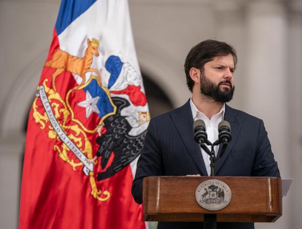 El presidente de Chile, Gabriel Boric, durante una rueda de prensa en el palacio de La Moneda, en Santiago.