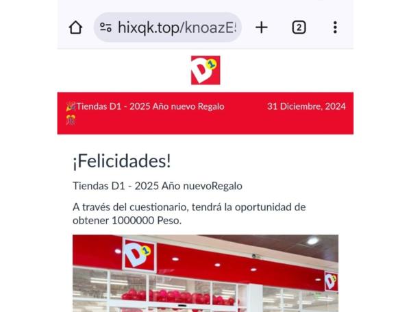 Mensaje de estafa suplantando a D1