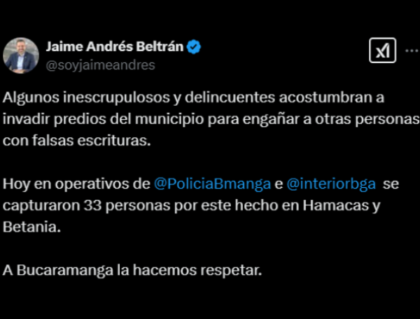 Pronunciamiento de Jaime Beltrán, alcalde de Bucaramanga