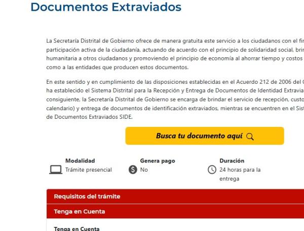 Plataforma del banco de documentos extraviados.