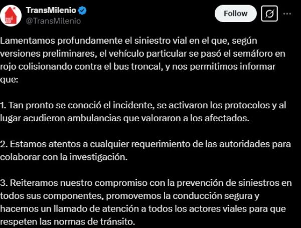 TransMilenio sobre accidente