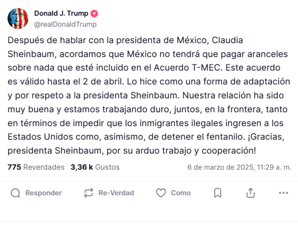 Captura Truth Social Trump