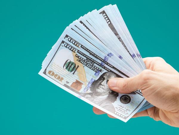 Una mano sostiene billetes de dólares.