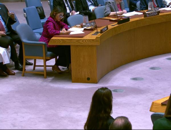 Laura Sarabia, canciller de Colombia, en el Consejo de Seguridad.