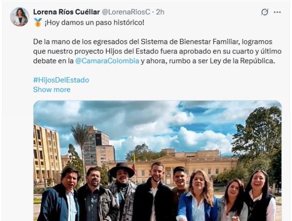 La senadora Lorena Ríos es la autora del proyecto 'Hijos del Estado'.