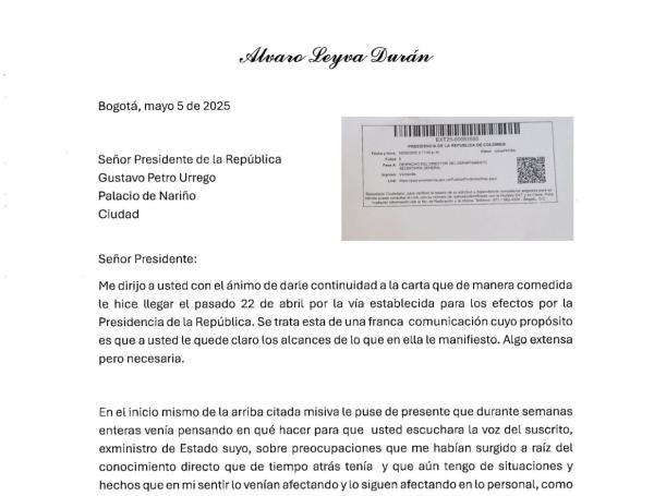 Nueva carta del excanciller Leyva