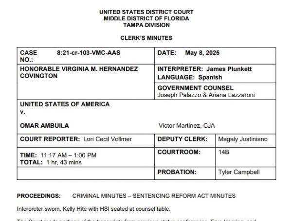 Documento donde se lee la condena.