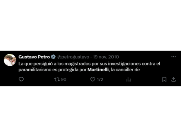 Publicaciones de Gustavo Petro sobre Martinelli.