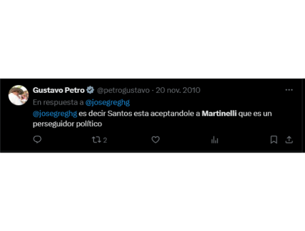 Publicaciones de Gustavo Petro sobre Martinelli.