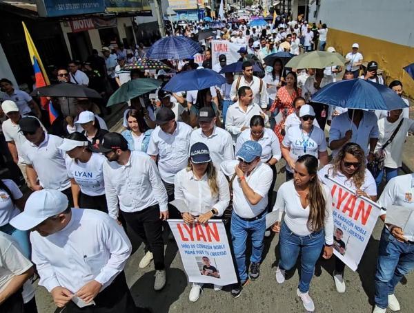 Marcha contra los secuestros de niños y adolescentes en Jamundí, este 12 de mayo.