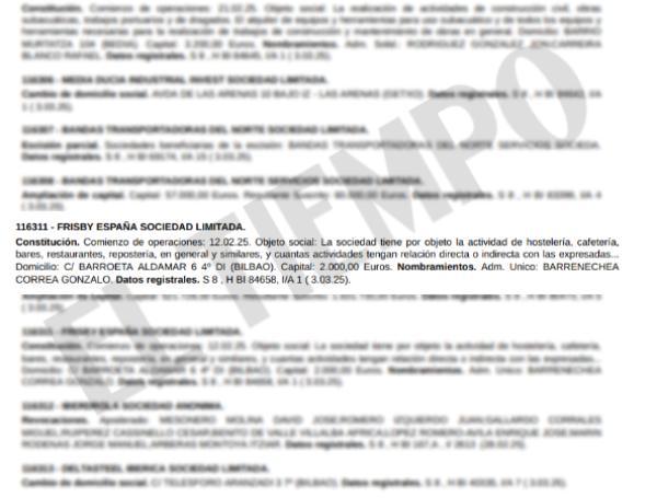 Boletín Oficial del Registro Mercantil de España con el registro de Frisby España SL.