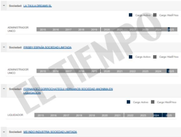 Registros empresariales en los que aparece Gonzalo Barrenechea.