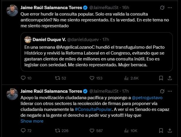 Este fue el trino del presidente de la Cámara Jaime Raúl Salamanca.