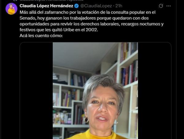 Claudia López dijo que los trabajadores fueron los que ganaron.