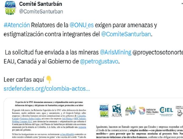 Reacción del Comité de Santurbán ante pronunciamiento de la ONU