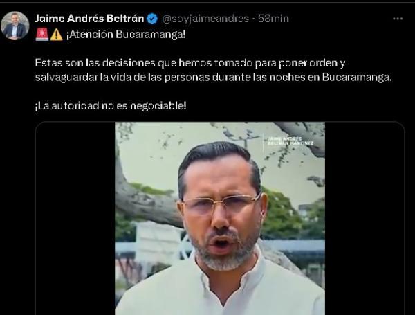 Alcalde de Bucaramanga anuncia que se reduce el horario de rumba.
