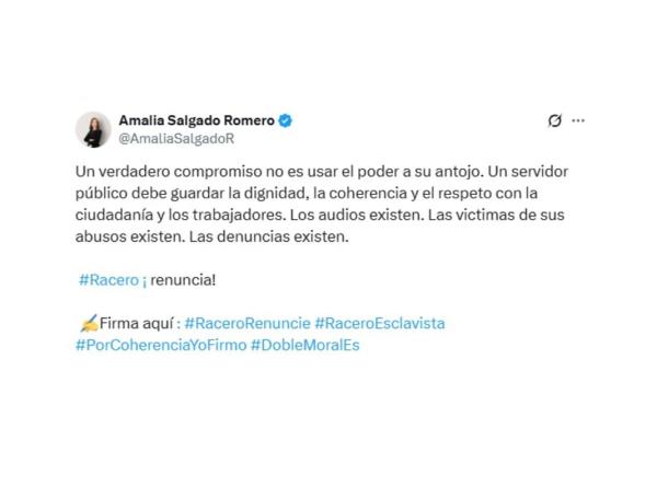 Amalia Salgado promueve campaña para solicitar la renuncia de David Racero